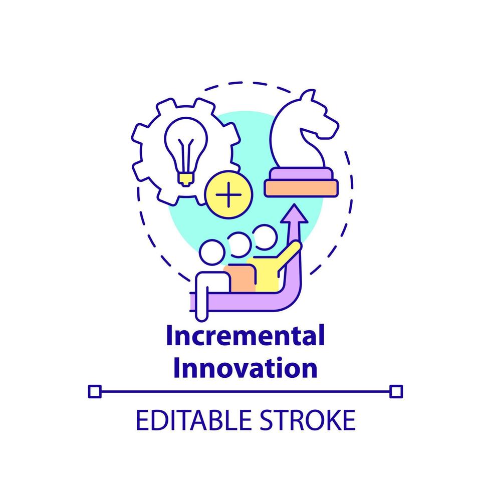 incrementale innovazione concetto icona. innovazione genere nel attività commerciale astratto idea magro linea illustrazione. minore miglioramenti. isolato schema disegno. modificabile ictus. vettore