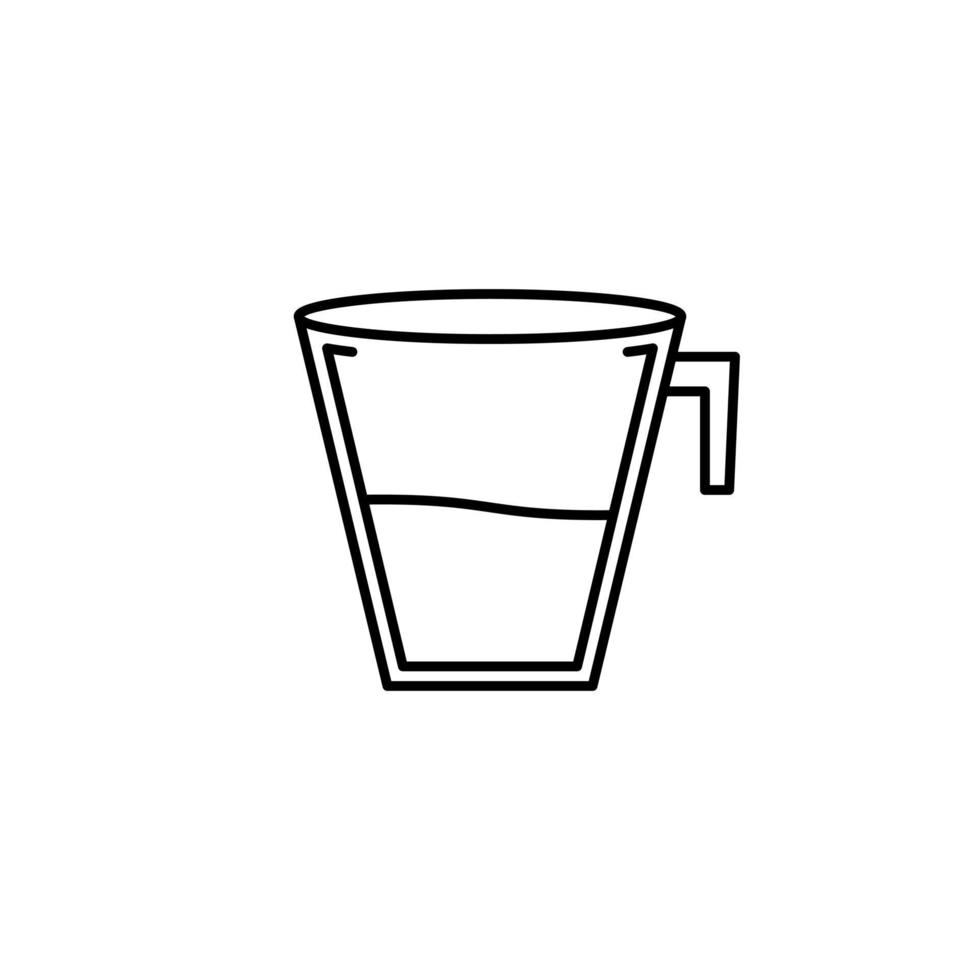 tazza bicchiere icona con metà pieno con acqua su bianca sfondo. semplice, linea, silhouette e pulito stile. nero e bianca. adatto per simbolo, cartello, icona o logo vettore
