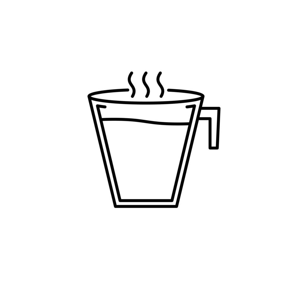 tazza bicchiere icona con caldo acqua su bianca sfondo. semplice, linea, silhouette e pulito stile. nero e bianca. adatto per simbolo, cartello, icona o logo vettore