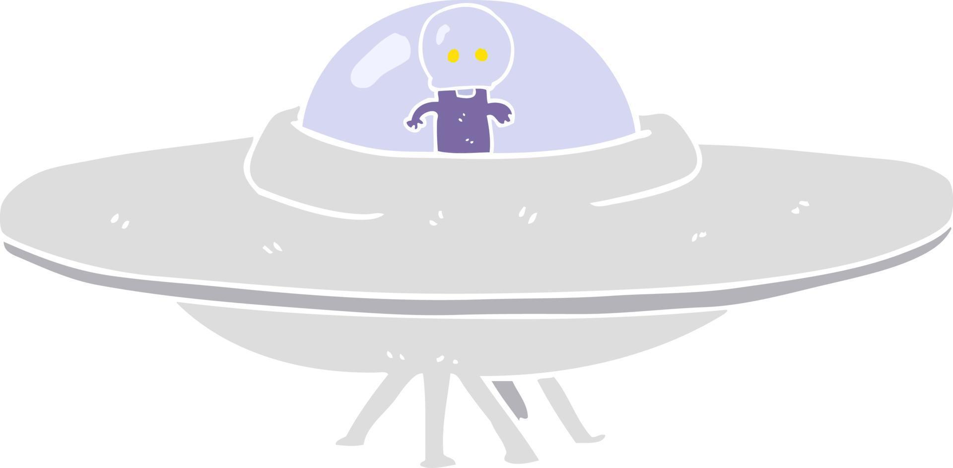 piatto colore illustrazione di alieno volante piattino vettore