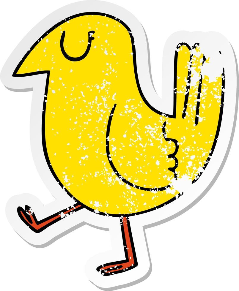 adesivo angosciato di un bizzarro uccello giallo cartone animato disegnato a mano vettore