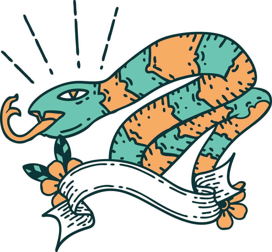 scorrere bandiera con tatuaggio stile sibilo serpente vettore