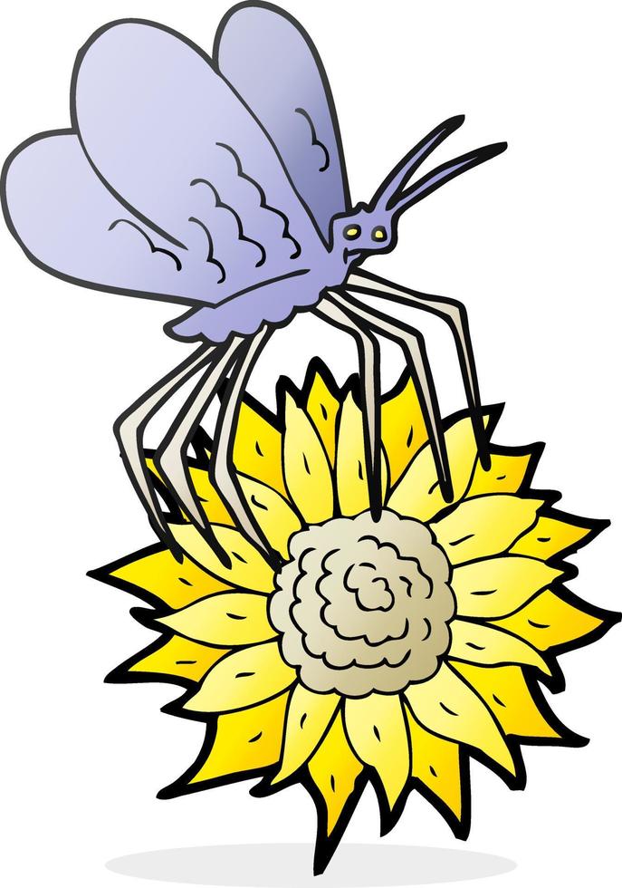 a mano libera disegnato cartone animato farfalla su fiore vettore