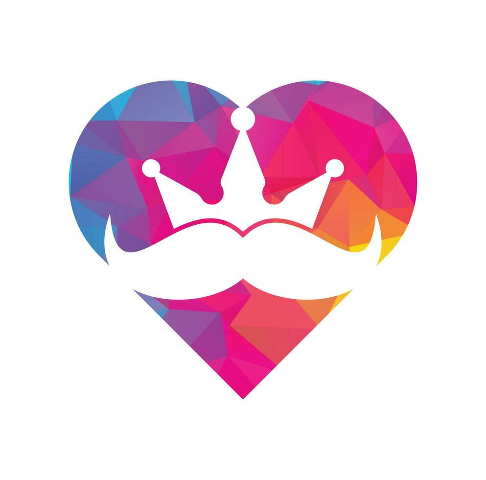baffi re cuore forma concetto vettore logo design. elegante elegante baffi corona logo.