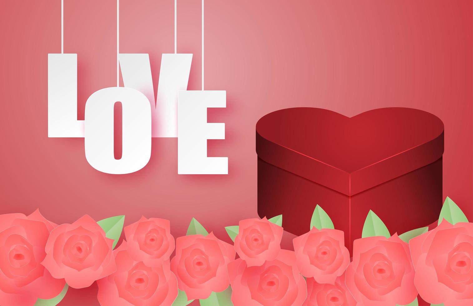 banner di San Valentino con confezione regalo a forma di cuore vettore