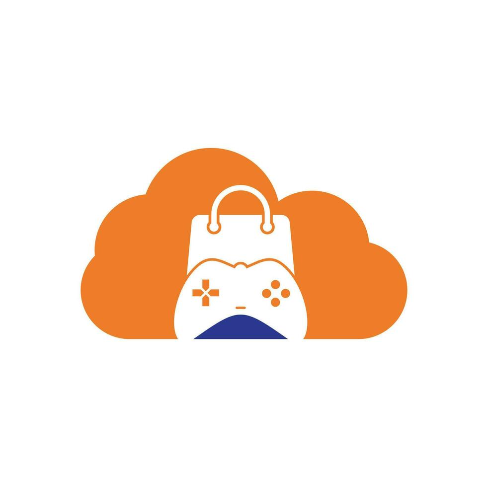 gioco negozio nube forma concetto vettore logo. design. shopping Borsa combinazione telecomando da gioco icona vettore design.