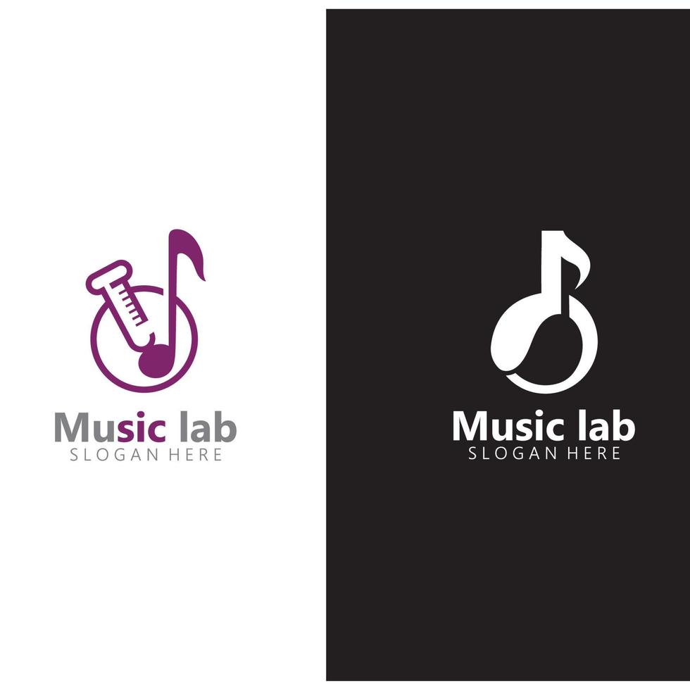 musica con il vettore di concetto di progettazione di logo di scienza di laboratorio. vettore di chimica