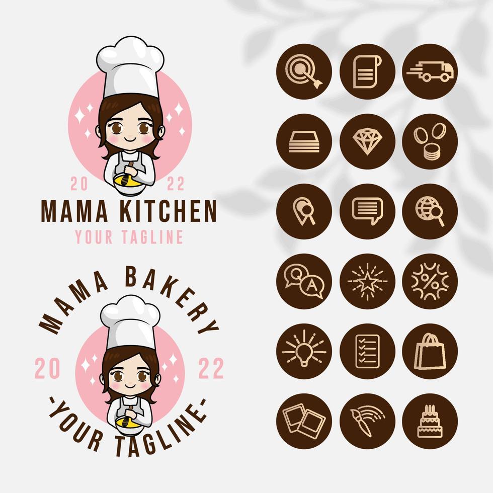 logo della cucina del cuoco unico per il modello del ristorante e del bar dell'alimento con l'icona vettore