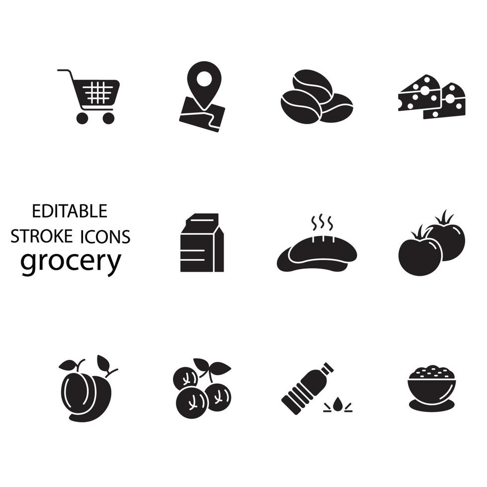 set di icone di generi alimentari. elementi di vettore di simbolo del pacchetto di generi alimentari per il web infografico