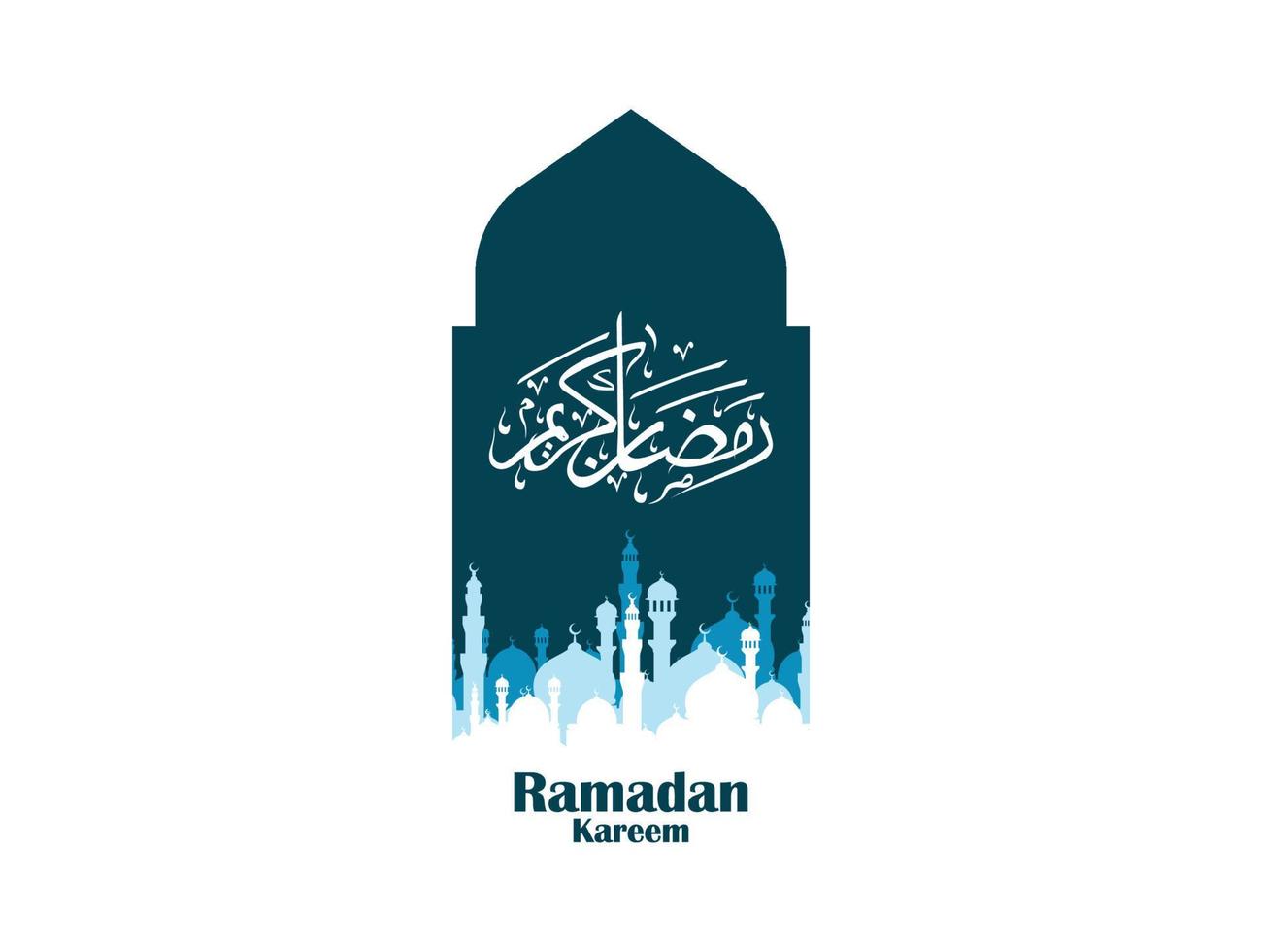 porte finestre ad arco islamico arabo e simbolo silhouette moschea isolato e calligrafia araba divisa del ramadan kareem vettore