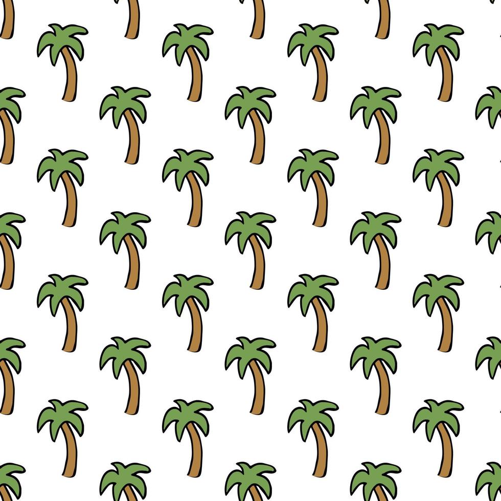 motivo a palmo senza cuciture. sfondo di palma colorato. doodle motivo tropicale con palme verdi. modello di palme vintage vettore