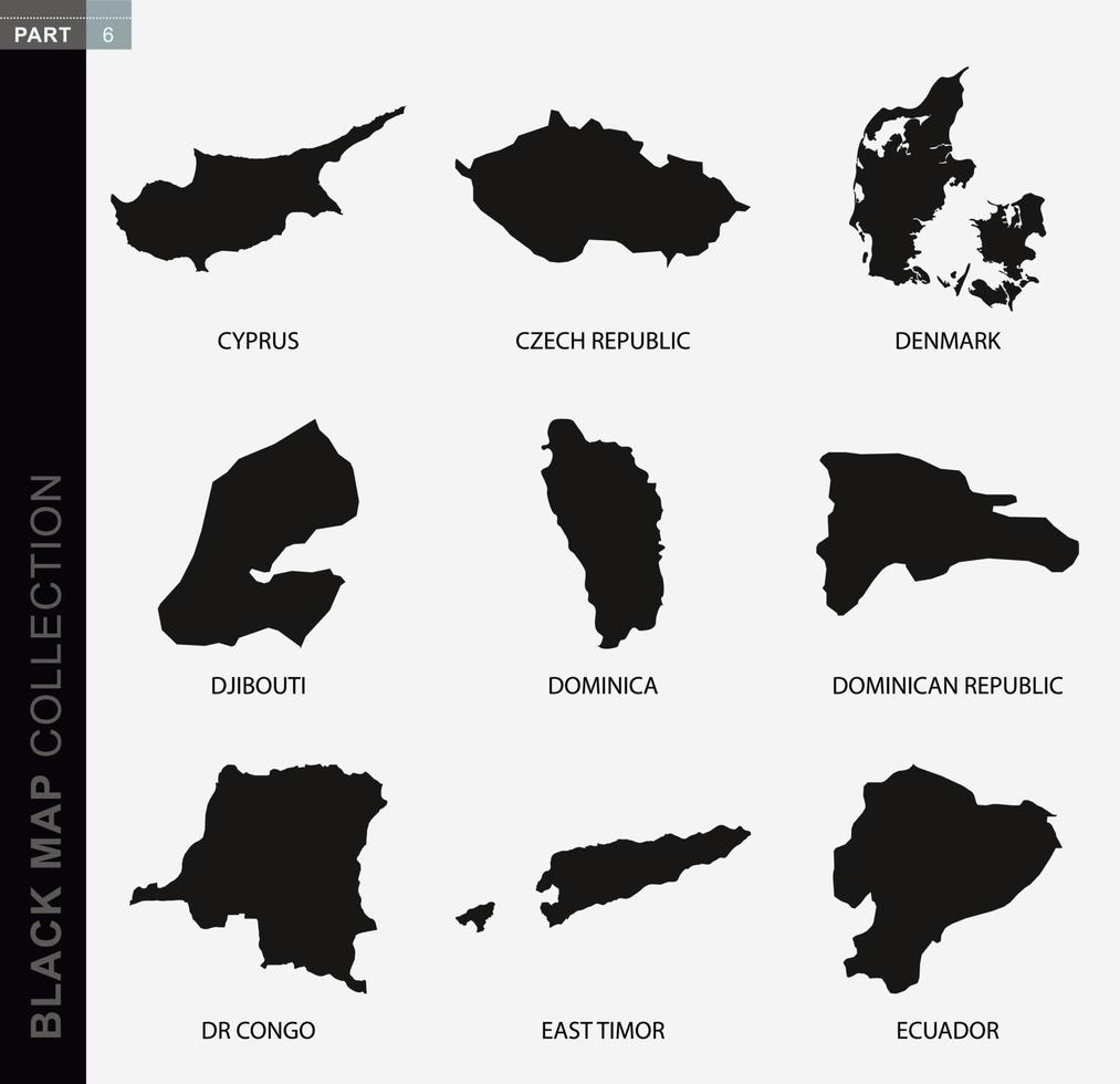 nero carta geografica collezione, nero contorno mappe di mondo. vettore