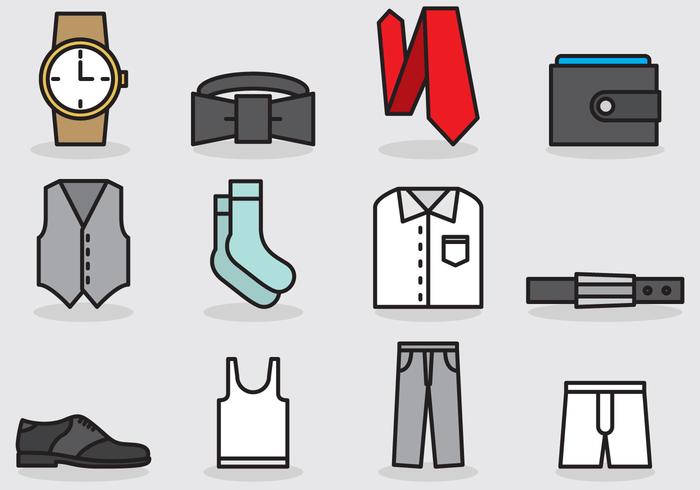 Icone degli abiti e degli accessori degli uomini vettore