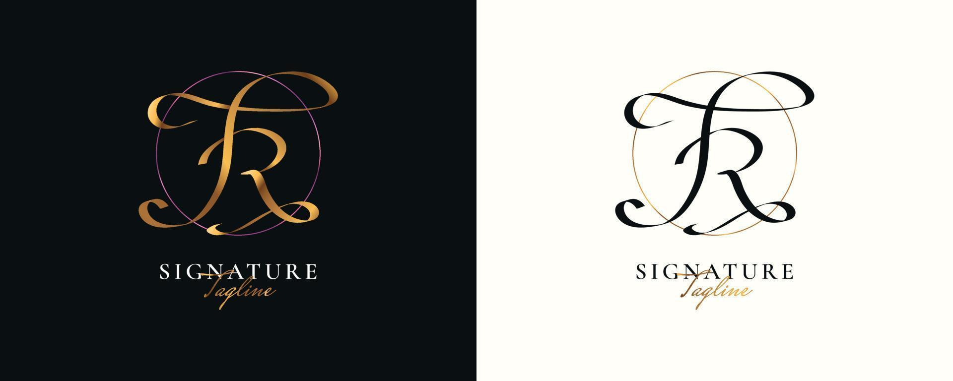 jr design iniziale del logo della firma con uno stile di scrittura elegante e minimalista. design iniziale del logo j e r per l'identità del marchio di matrimoni, moda, gioielli, boutique e business vettore