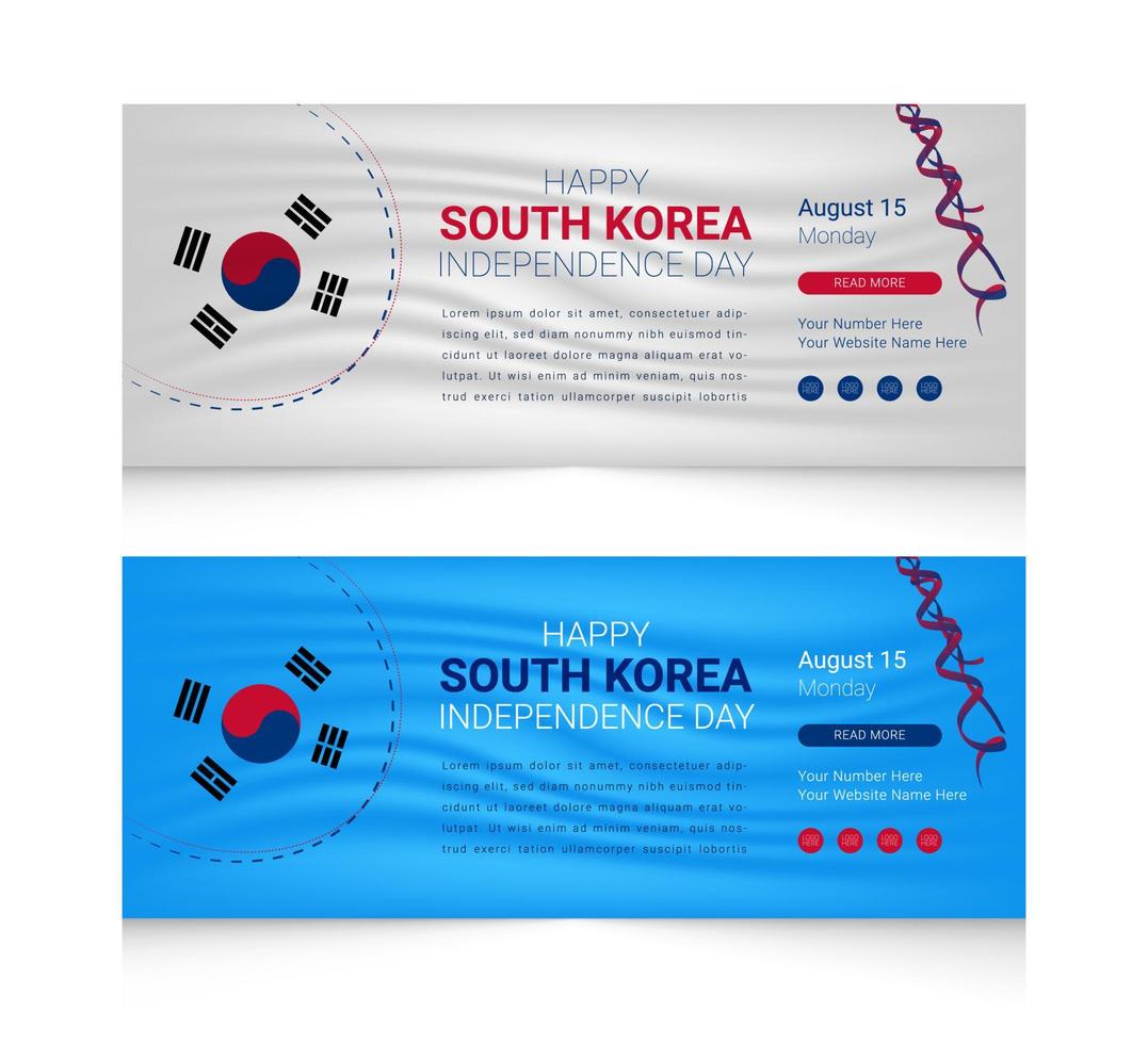 bandiera orizzontale di celebrazione del giorno dell'indipendenza della corea del sud con design sventolante 3d vettore