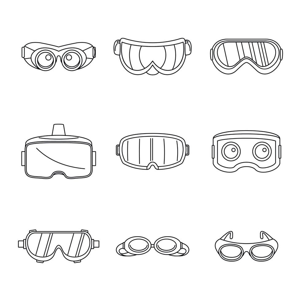 occhiali da sci maschera in vetro set di icone, stile semplice vettore