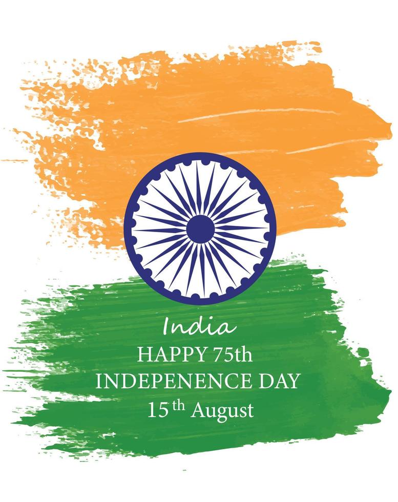 felice giorno dell'indipendenza dell'india. 15 agosto. ashoka ruota bandiera indiana. per poster, banner e auguri. illustrazione di stock di vettore di tratto di vernice ad acquerello isolata su bianco