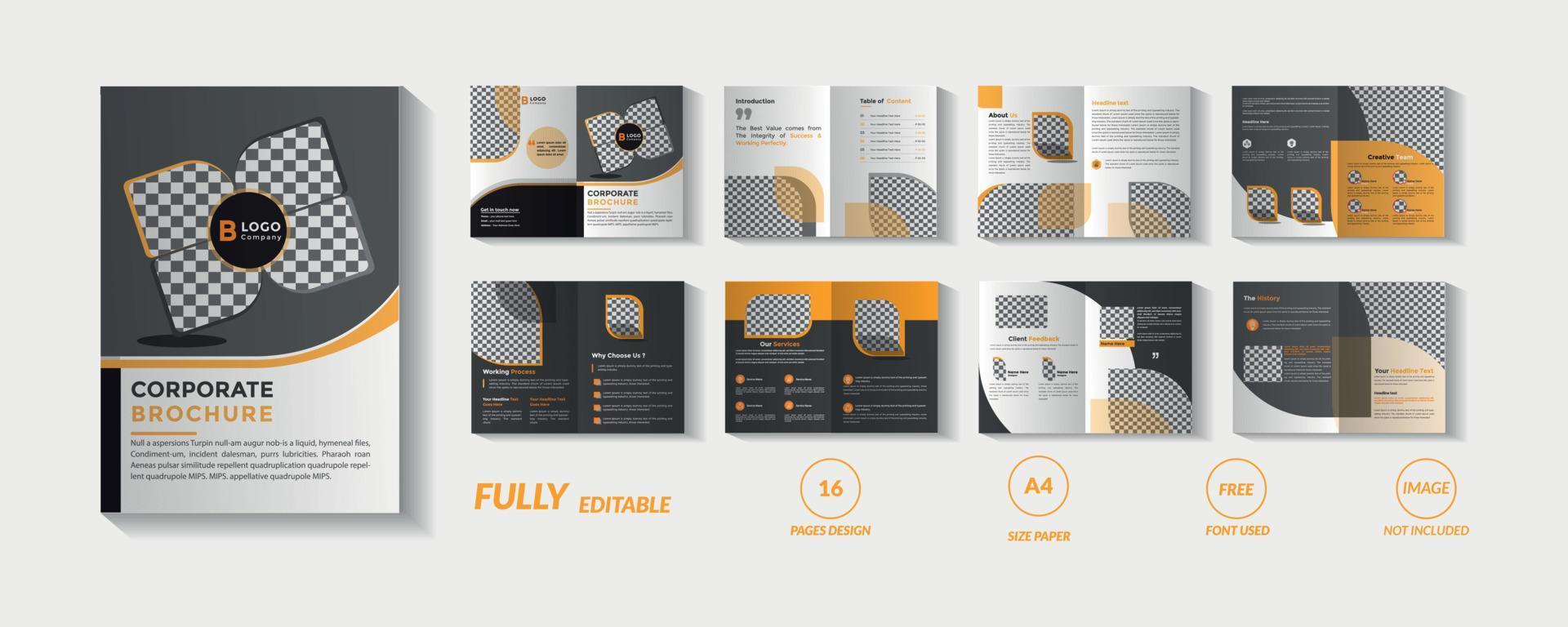 modello di brochure aziendale di 16 pagine giallo e nero vettore