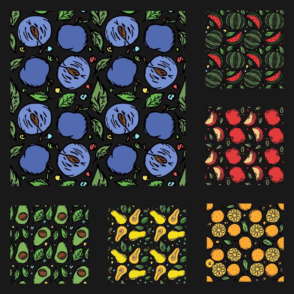 insieme di diversi modelli di frutta senza soluzione di continuità. sfondo di frutta vettoriale doodle