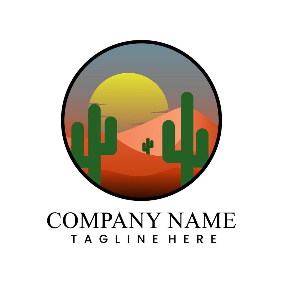 modello di logo di vettore di progettazione di deserto e cactus in estate