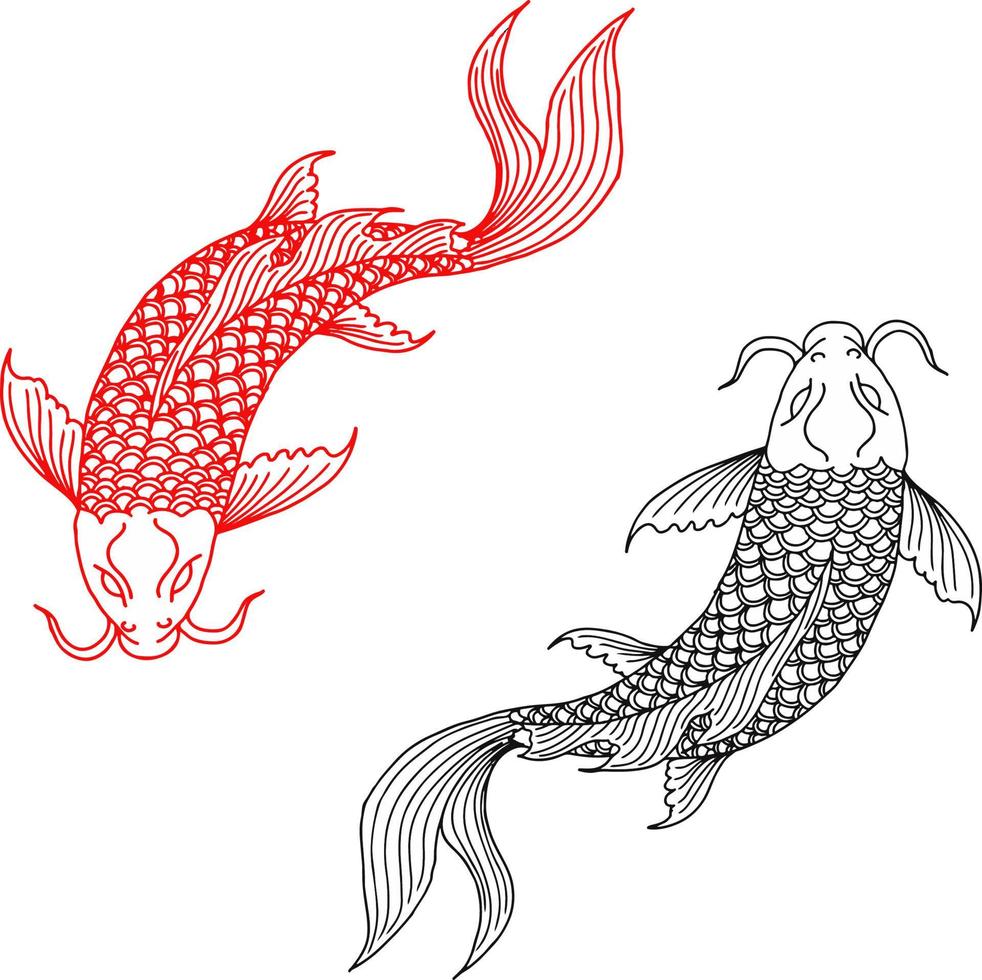disegno vettoriale contorno di pesce d'oro asiatico