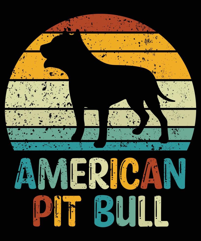 divertente pitbull americano vintage retrò tramonto silhouette regali amante del cane proprietario del cane t-shirt essenziale vettore