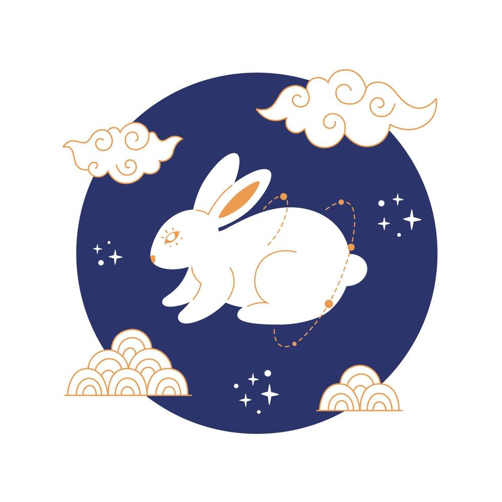 felice anno nuovo cinese biglietto di auguri 2023 con simpatico coniglio bianco. anno del coniglio. festa di metà autunno vettore