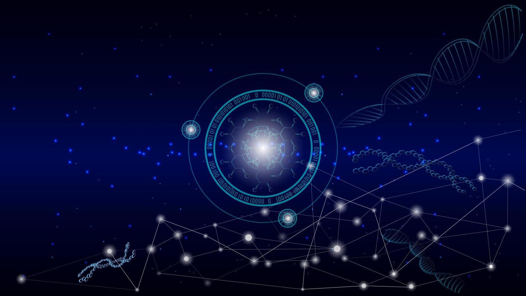 molecole di dna per interfaccia hi-tec, tecnologia di comunicazione astratta e linea e punti, illustrazione vettoriale