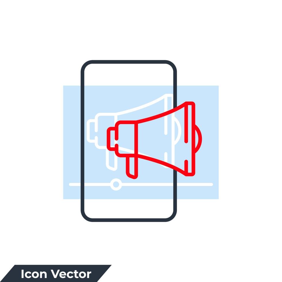 illustrazione vettoriale del logo dell'icona di marketing mobile. modello di simbolo mobile e megafono per la raccolta di grafica e web design