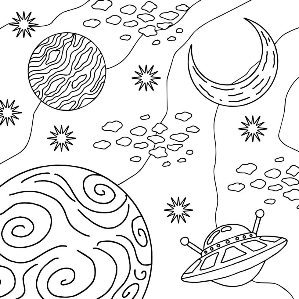 disegno vettoriale da colorare pagina pianeta spazio per il bambino