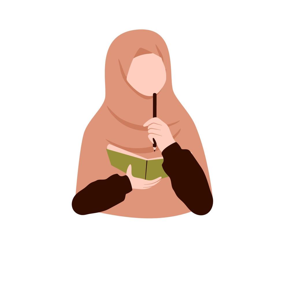 muslimah studia e scrivi illustrazione vettore