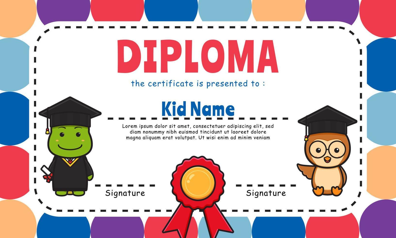 carino animale diploma certificato colorato sfondo design modello icona illustrazione vettore