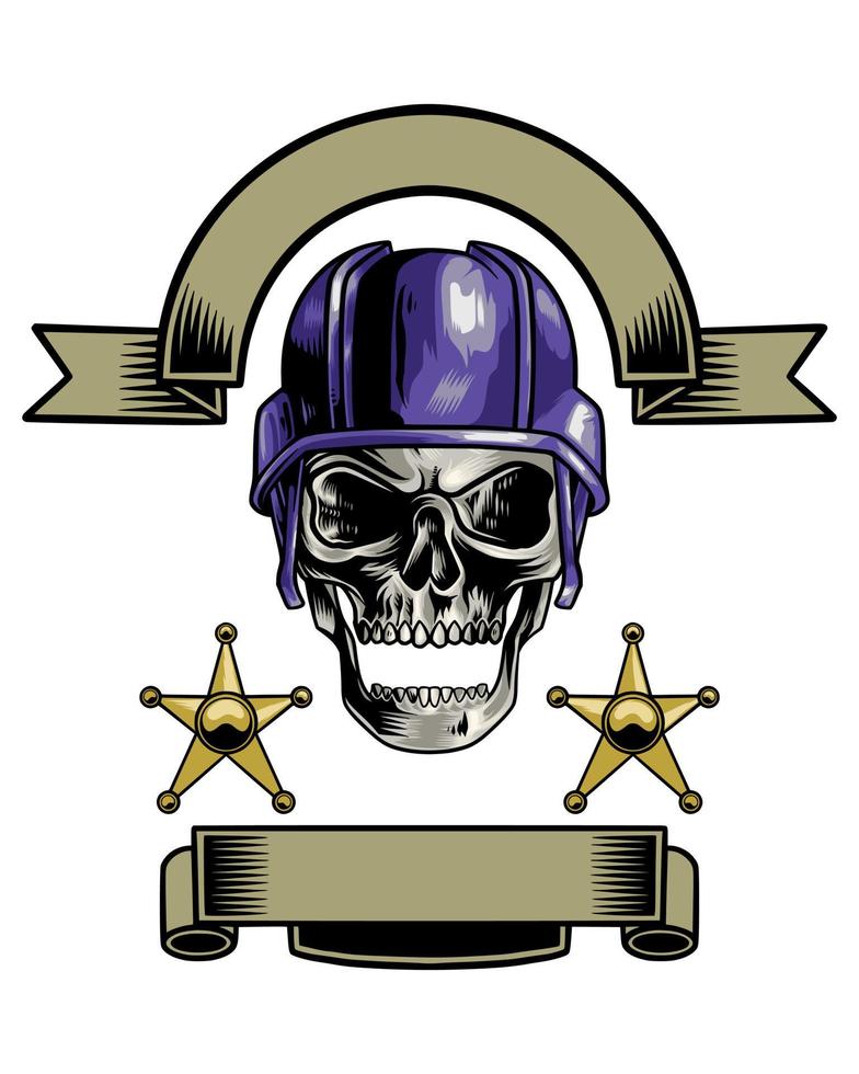 cranio illustrazione logo con militare cappello vettore