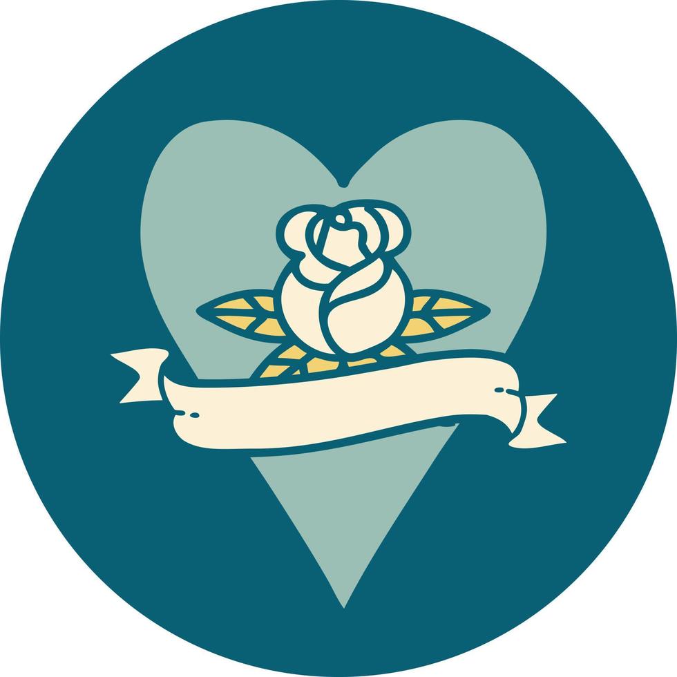 iconico tatuaggio stile Immagine di un' cuore rosa e bandiera vettore