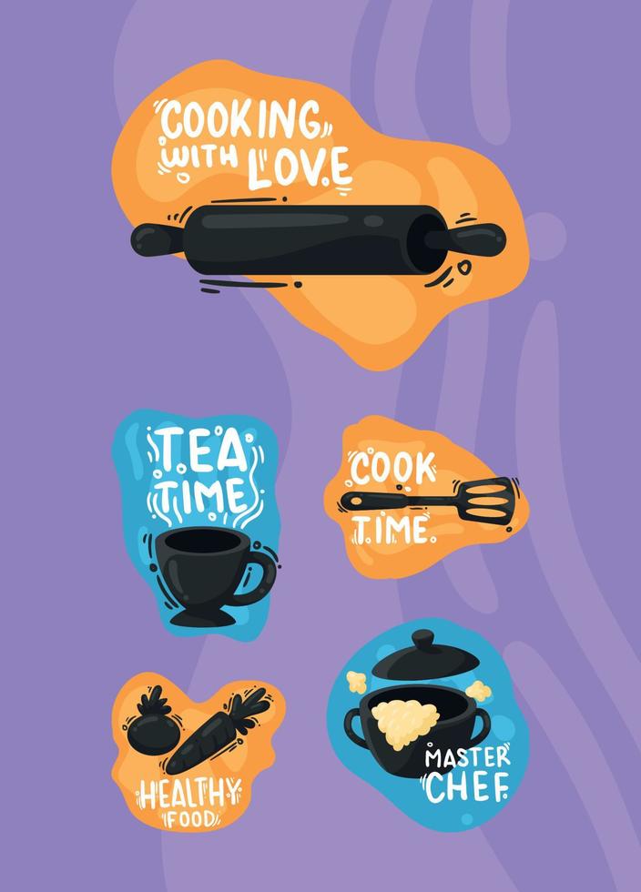 icone impostato cucinando ristorante vettore