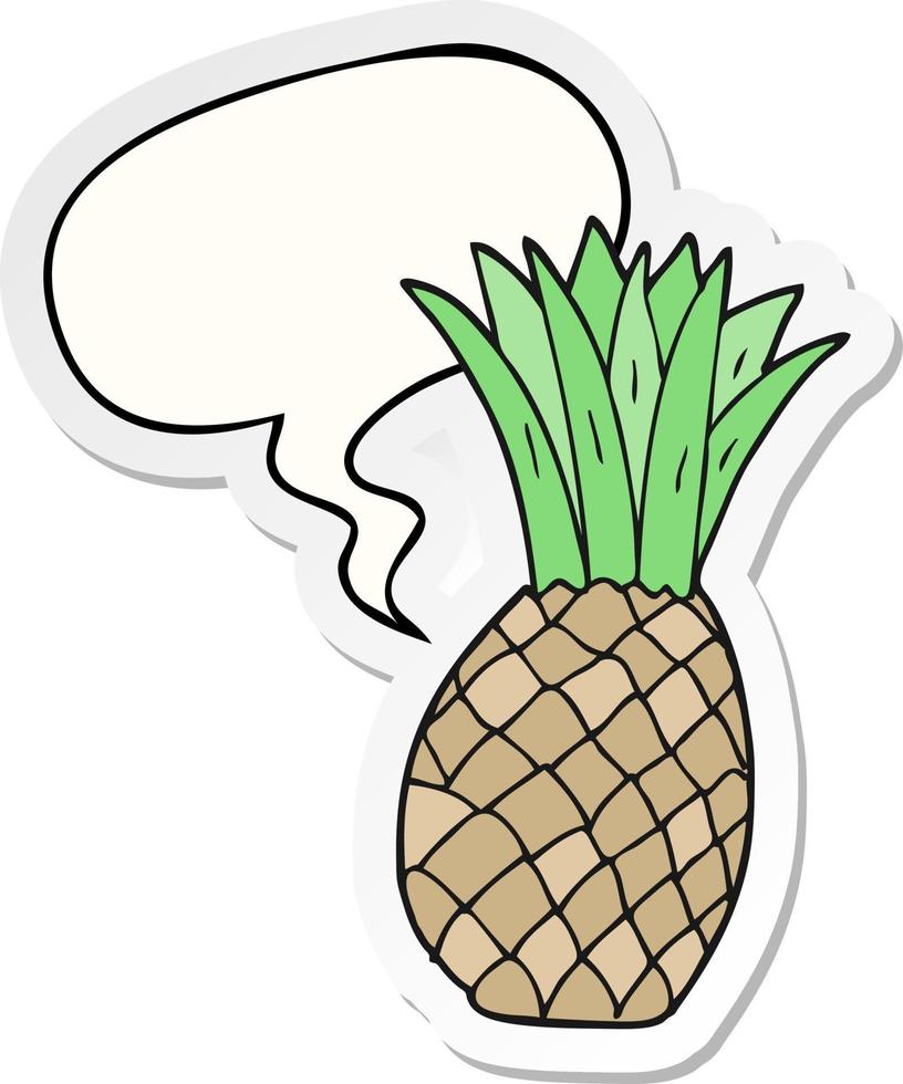 cartone animato ananas e discorso bolla etichetta vettore