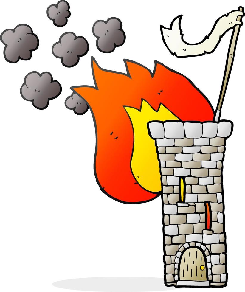 a mano libera disegnato cartone animato vecchio castello Torre agitando bianca bandiera vettore