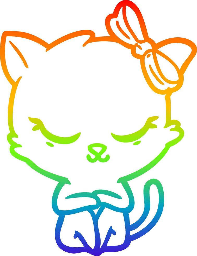 arcobaleno gradiente linea disegno simpatico cartone animato gatto con fiocco vettore
