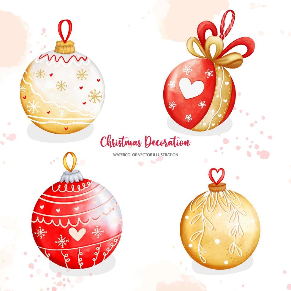 impostato di Natale palle, Natale arredamento, digitale dipingere acquerello illustrazione vettore