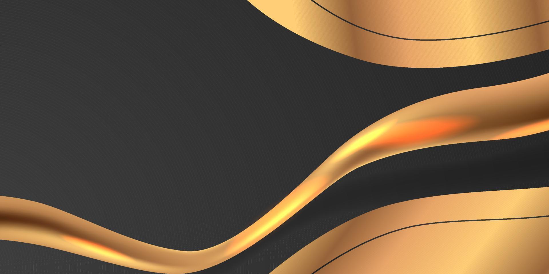 3d d'oro seta tessuto nastro elemento con nero sfondo per lusso elegante astratto sfondo vettore