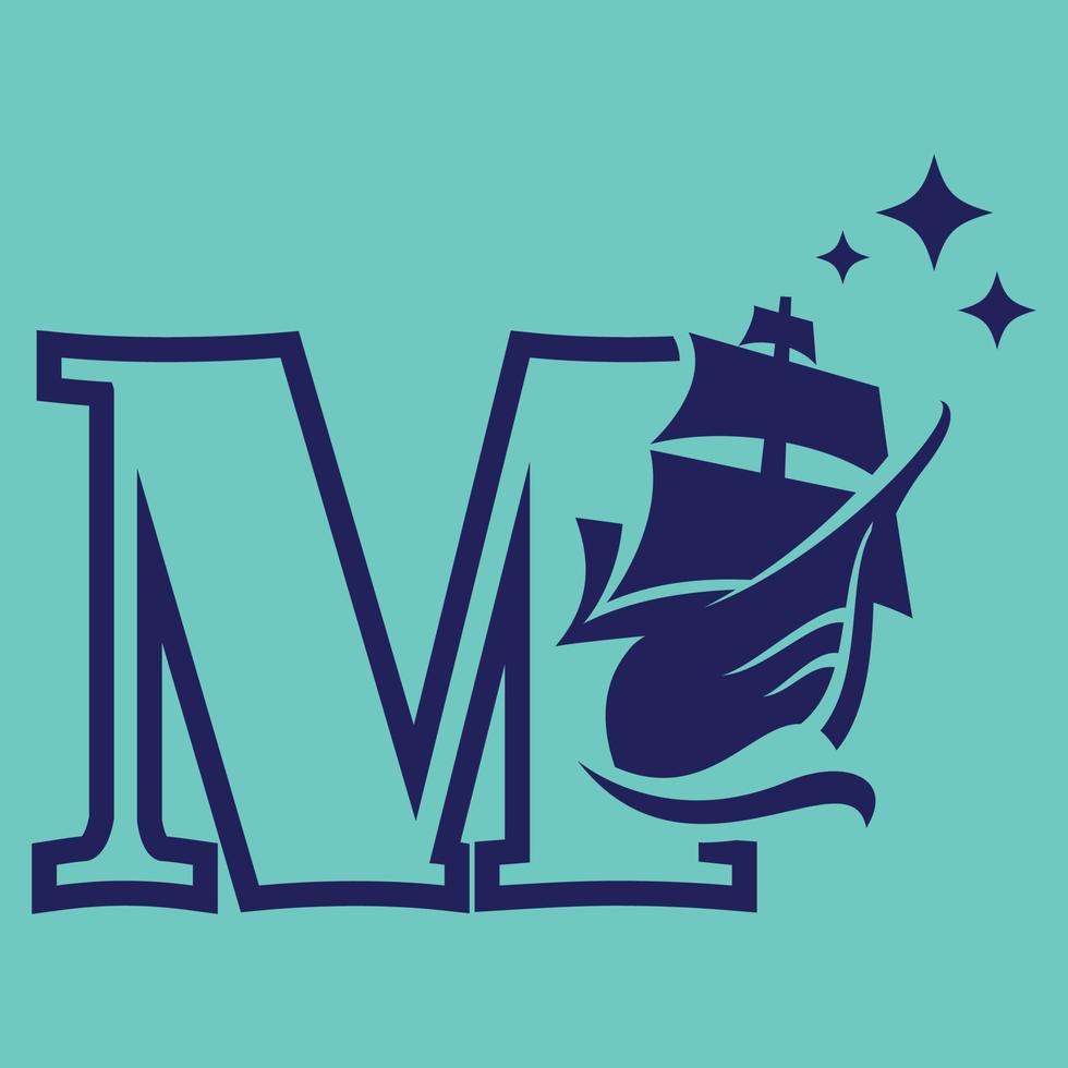alfabeto vecchio vela barca m logo vettore