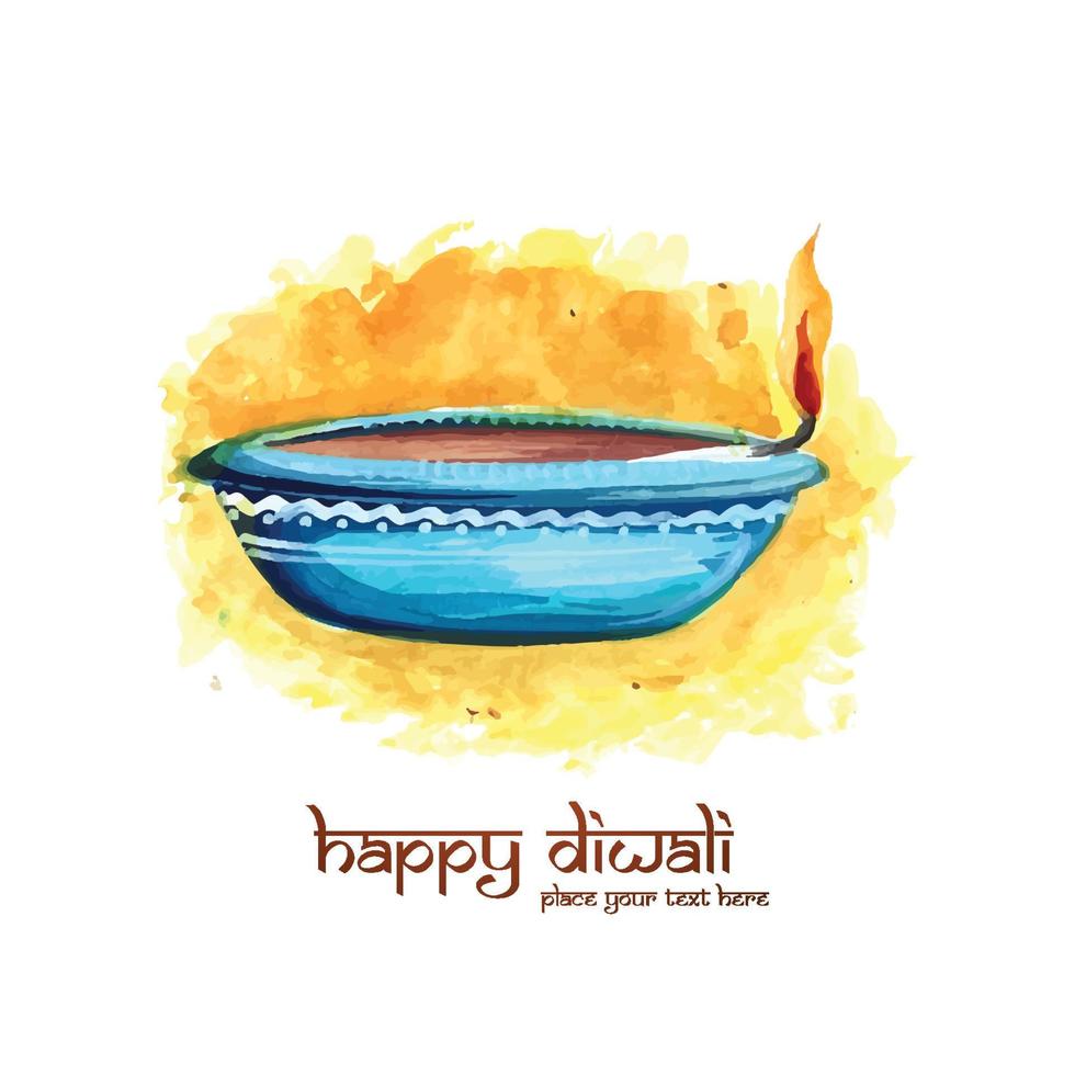 illustrazione di acquerello ardente diya su contento Diwali carta design vettore