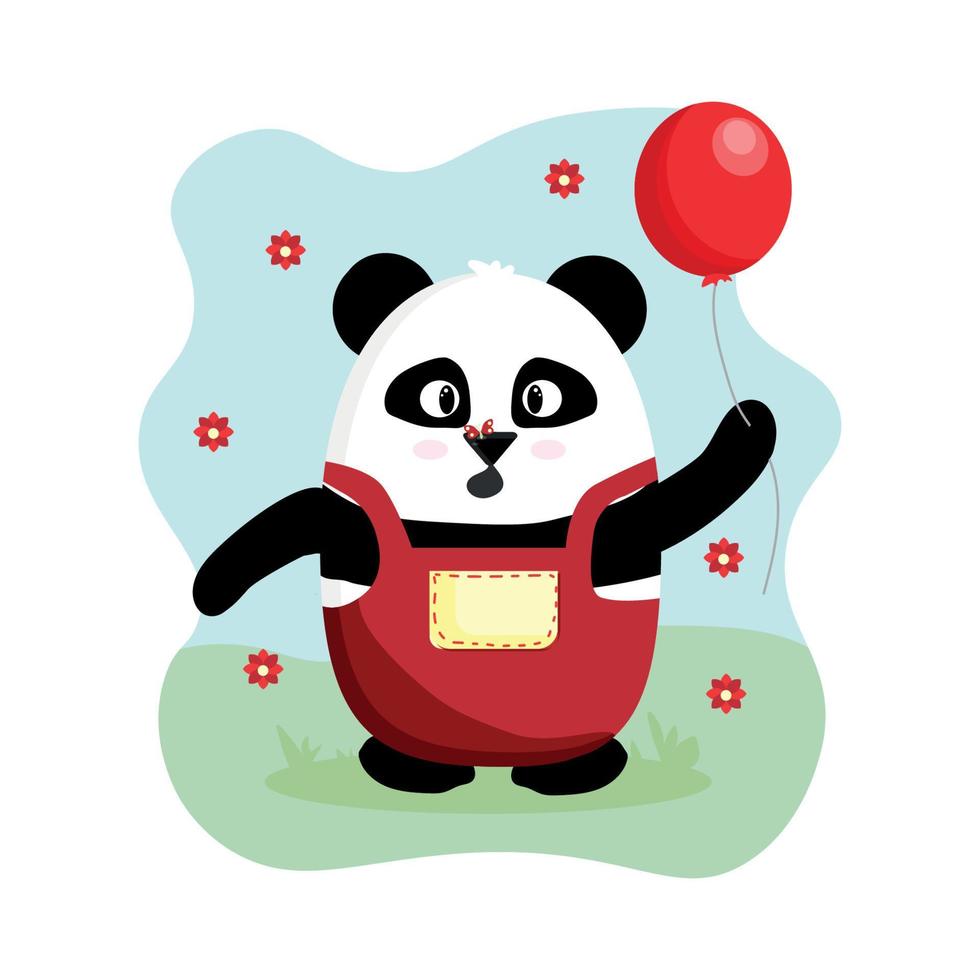seth panda con un' rosso palla nel un' combozon spiaggia illustrazioni per bambini cartolina Stampa vettore