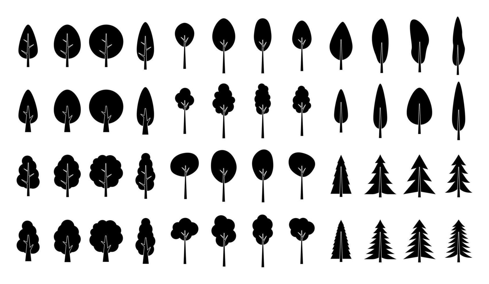 impostato di pino alberi silhouette isolato su bianca sfondo vettore