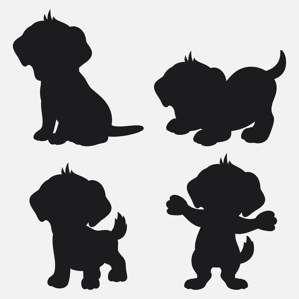 impostato di cane sagome cartone animato con diverso pose e espressioni vettore
