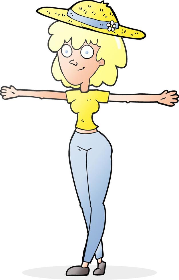 a mano libera disegnato cartone animato donna diffusione braccia vettore