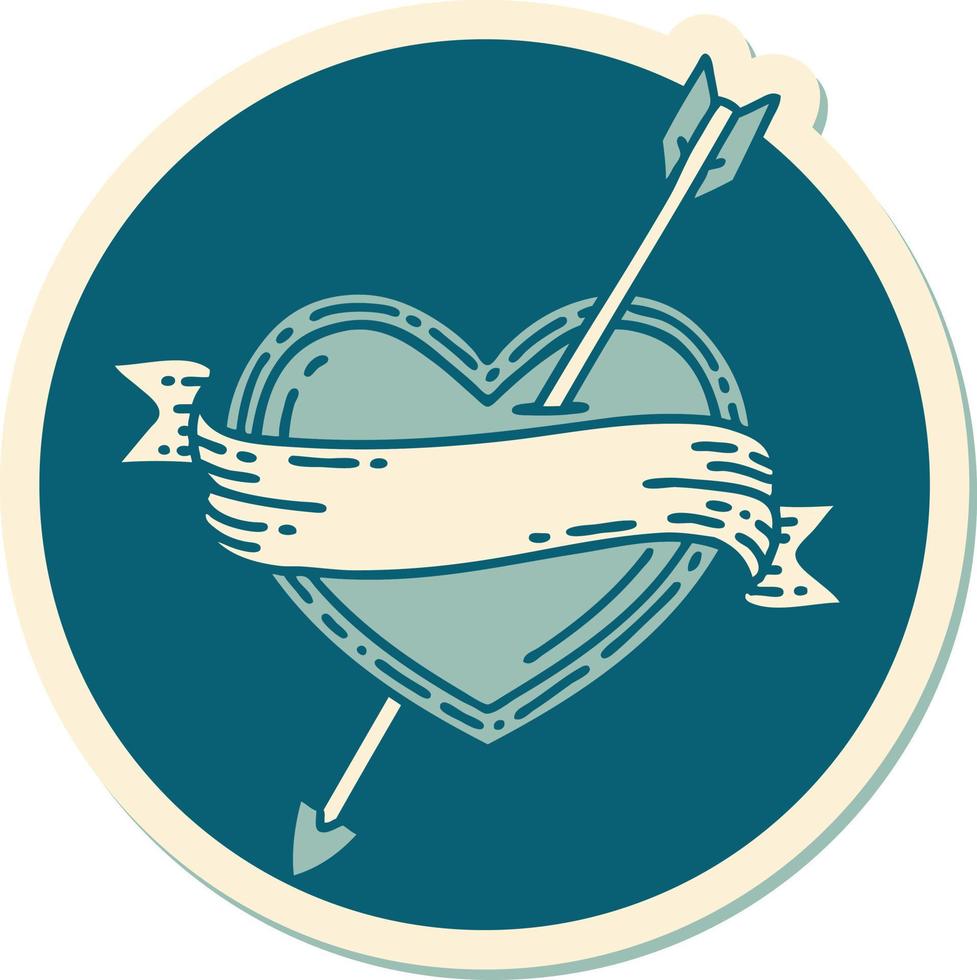 etichetta di tatuaggio nel tradizionale stile di un freccia cuore e bandiera vettore