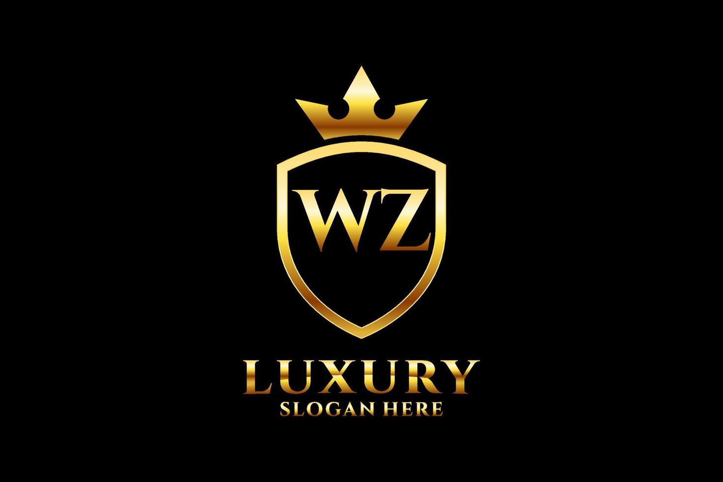iniziale wz elegante lusso monogramma logo o distintivo modello con pergamene e reale corona - Perfetto per lussuoso il branding progetti vettore