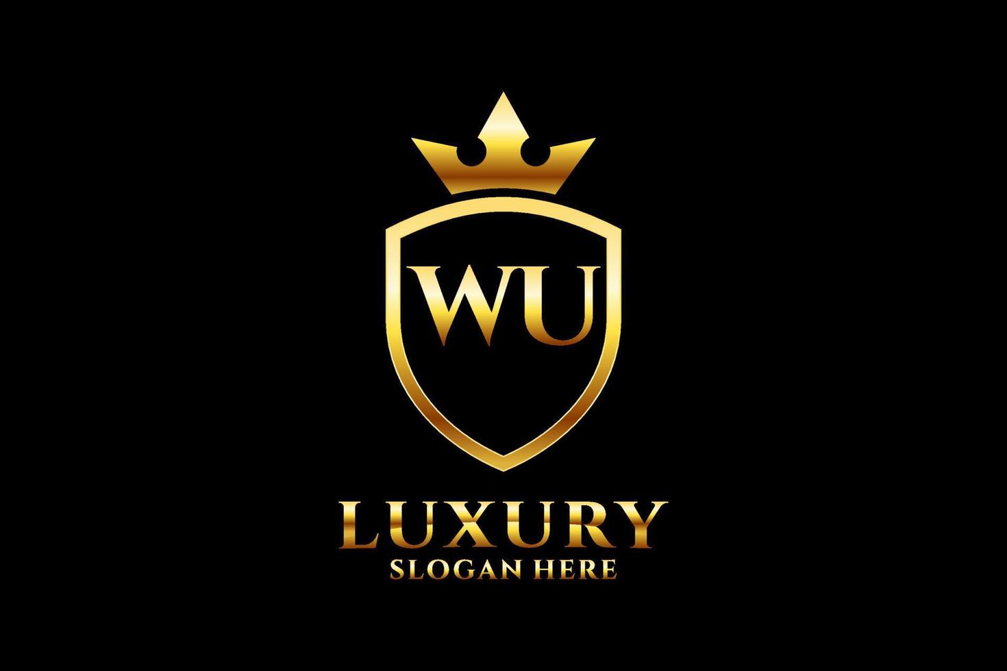 iniziale wu elegante lusso monogramma logo o distintivo modello con pergamene e reale corona - Perfetto per lussuoso il branding progetti vettore