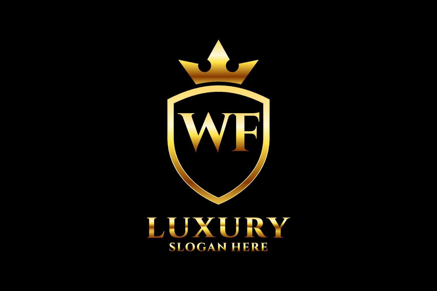 iniziale wf elegante lusso monogramma logo o distintivo modello con pergamene e reale corona - Perfetto per lussuoso il branding progetti vettore
